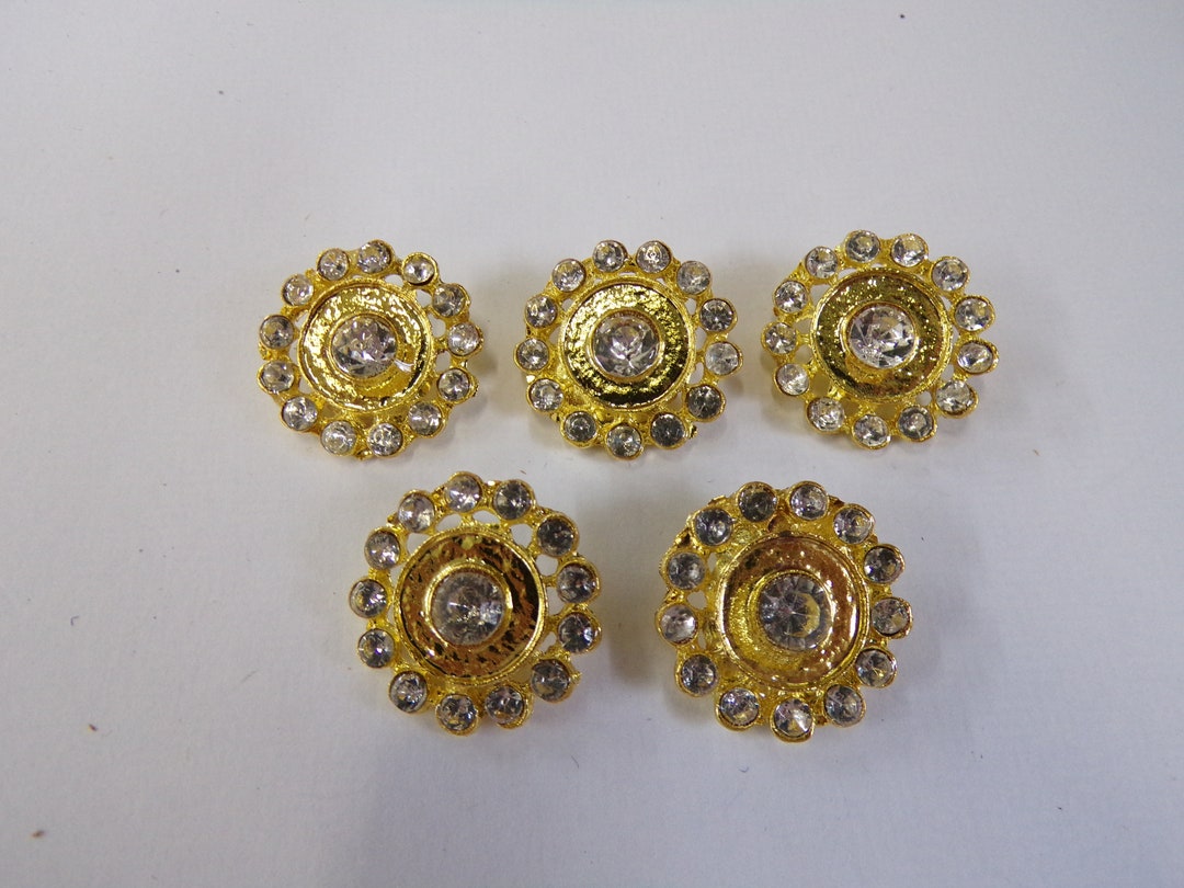 20mm Gold Diamante Button, Rhinestone Buttons, Fancy Buttons, Crystal
