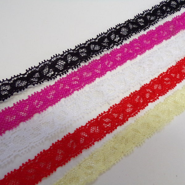 Narrow Stretch Lace Trim 1.5cm wide in 5 colours, lace, stretch lace, lingerie lace, knicker lace, lace