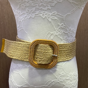 5 styles - Elasticated Raffia Belt with Wicker style buckles, 93cm stretch belt, elastic belt, vintage belt, boho belt, straw belt