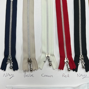 6&#39;&#39; YKK Metal Closed End Zip, Cream Zip, navy Zip, YKK Zip, Metal Zip, 6&#39;&#39; Zip, Closed End Zip, Coloured Zip, Dress Zip, Bag Zip, Jacket