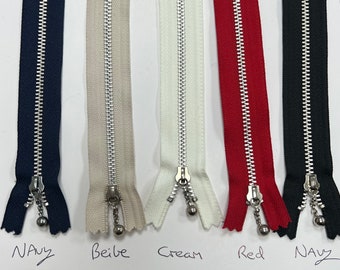 Zip YKK in metallo da 6'', Zip color crema, Zip blu scuro, Zip YKK, Zip in metallo, Zip da 6'', Zip sull'estremità chiusa, Zip colorata, Zip per abiti, Zip per borsa, Giacca