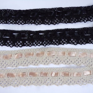 1mtr, Vintage Style Cotton Lace Trim, Cotton Lace with Ribbon, Cotton Decorative lace, Sewing lace, Craft, lace