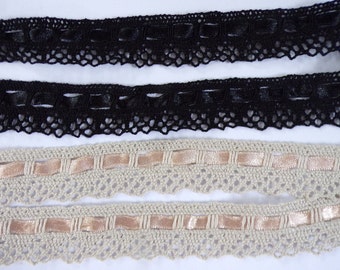 1mtr, Vintage Style Cotton Lace Trim, Cotton Lace with Ribbon, Cotton Decorative lace, Sewing lace, Craft, lace