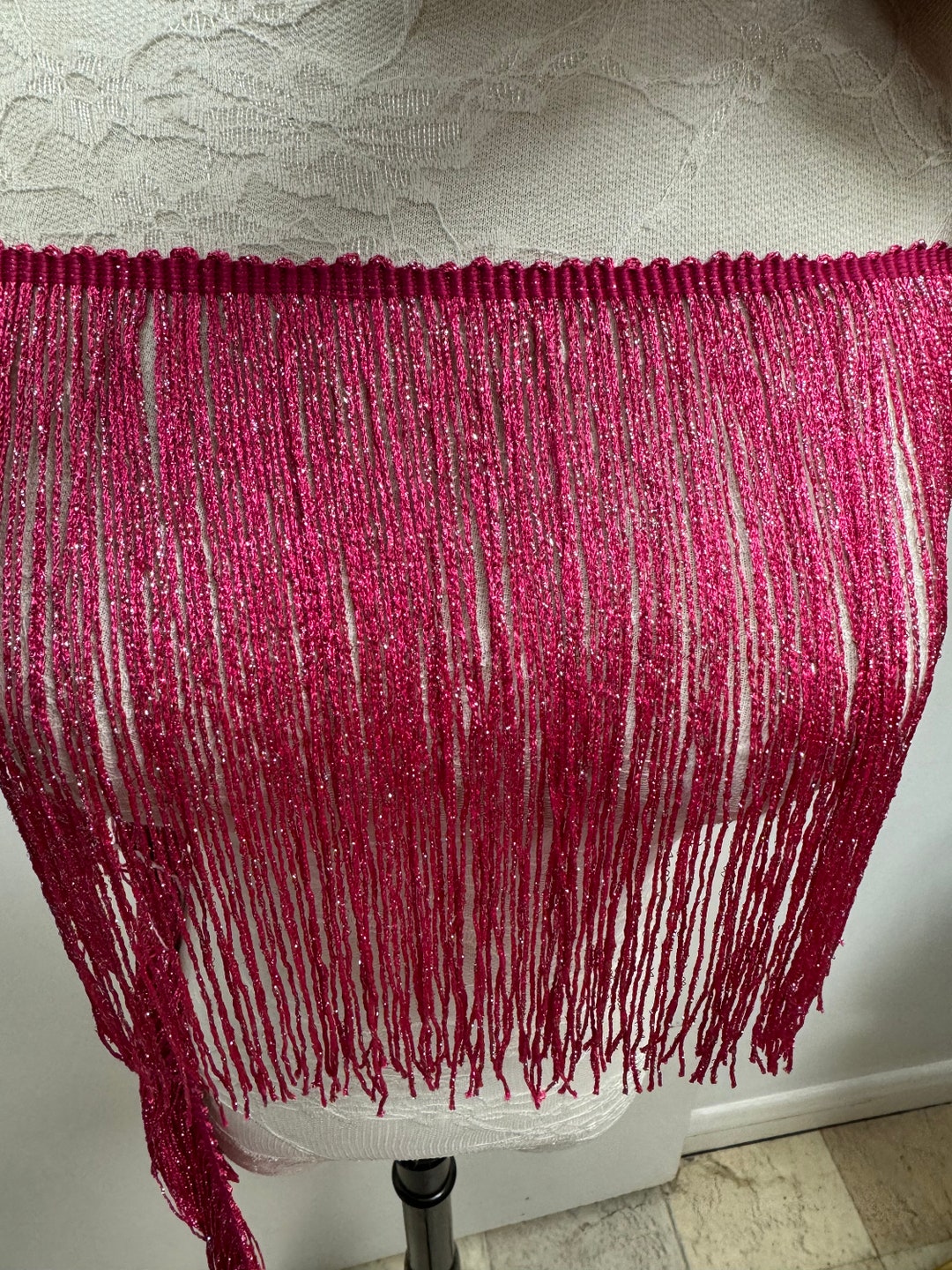 Hot Pink Fringe, Lurex Fringe, Cerise Silver Lurex Fringe, Silver Lurex ...