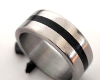 Gift for mens, Titanium wedding band Natural black Tourmaline stone inline, Square male rings, Hipoallergenic jewelry for mens