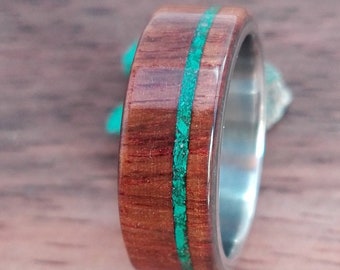 Wood wedding band, Mens wood wedding band, Unique wedding ring, Chechen wood, Malachite stone, Engagement band, Mens wedding ring, Wood ring