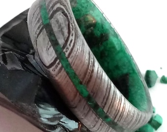 Man wedding band, Raw stone ring, Damascus steel ring, Malachite stone, Obsidian stone, 7mm band, His and hers ring, Unisex