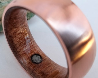 Copper band, Ash wood, Amazonite stone, Raw stone, Mens ring, Mens wedding ring, Womens bands, Natural jewelry, Alternative engagement ring