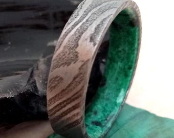 Gift for mens, Damascus mens ring, Damascus womens ring, Mix Malachite stone and Obsidian stone, Boho ring, Raw stone, Engagement ring