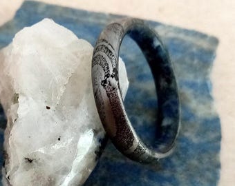 Wedding band Engagement gift,  Damascus mens ring, Round unisex band, Moonstone, Lapis lazuli, 4mm band, His and hers Anniversary gift