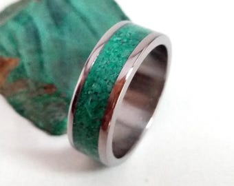 Wedding ring, Malachite stone, Stone ring, Raw stone ring, Wedding band, Promise ring, Engagemet ring, Male ring, Mens wedding band, 7mm
