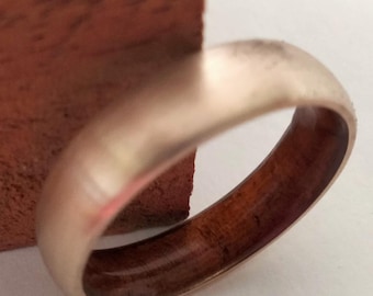 Mens wedding band, Bronze anniversary gift for her, Bronze round band, Mahogany wood rings