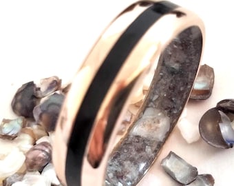 Chrismas gift, Unisex bronze ring with mix of white and purple cultured pearls inside and natural black tourmaline protective stone outside