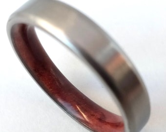 Mens rings, Beveled edges wedding band, Wooden ring, Titanium wood ring, California Redwood ring, Womens ring, Wooden rings, Natural Jewelry