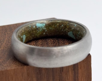 Mens wedding band, Womens wedding band, Titanium rings, Mix Petrified wood and Turquoise stone, Christmas gift unisex rings