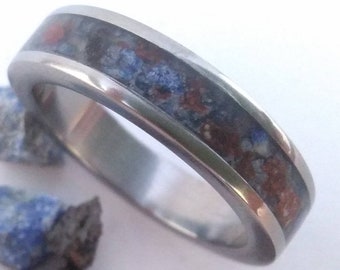 Male ring, Titanium band for men or women Lapis lazuli stone and volcanic rock on the outside, Wedding ring, Engagement, Boho style