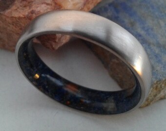 Titanium Lapis Lazuli & Fire Opal Ring: His and Hers Wedding Band