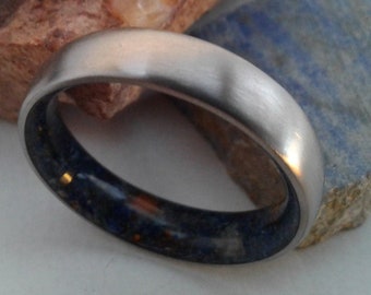 Unique raw stone rings, Wedding rings, Engagement rings, Promise rings, His and hers gift, Lapis lazuli stone, Opal stone, 6mm band, Unisex