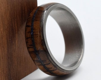 Mens Lapis lazuli ring, Koa wood ring, his and hers Wedding band, Round boho style ring, Women Promise ring, Titanium unisex Engagement band