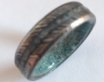 Custom Titanium Damascus Steel Ring: Moss Agate Stone, Handmade