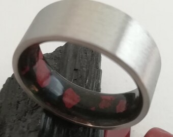 Male wedding band, Unique mens wedding band, Raw stone ring, Titanium wedding band, Black Tourmaline stone, Red Jasper stone, Raw stone ring