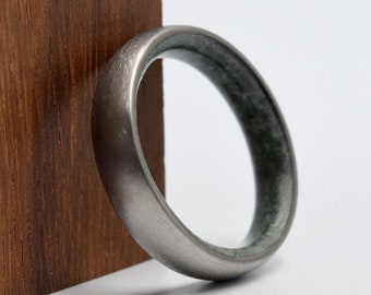 Male jewelry, Green Moss agate titanium rings, Brushed finish wedding band, Anniversary gift, Christmas gift his and hers, Stone jewelry