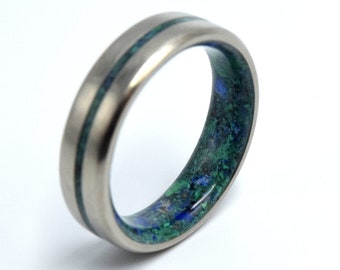 Mens Lapis lazuli and Malachite stone, Unique wedding band