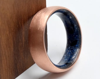 Handmade Copper Ring, Raw Lapis Lazuli Inlay, Anniversary Gift
