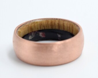 Copper ring, Raw stone ring, Tourmaline stone, Red Coral, White Oak wood, Wedding band, Mens wedding band, Womens wedding band