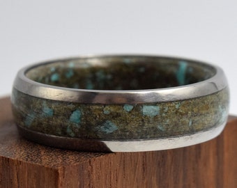 Petrified Wood Turquoise Titanium Ring: Hypoallergenic Band
