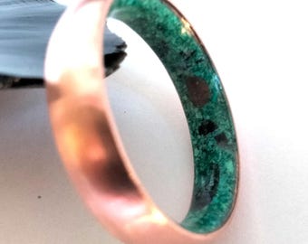 Gift for mens, Natural Green Malachite stone and Natural Obsidian stone rings, Copper wedding band for mens or womens, Mens Engagement rings