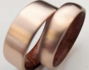 Unisex gift, Set of two bronze rings with mahogany wood inside 8th anniversary gift for men and women, Unisex chistmas gift, His and hers
