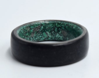Nature engagement rings made from stones, Womens rings, Mens rings, Black Tourmaline and Green Malachite stone, Anniversary gift