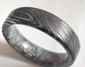 Damascus wedding band rings for mens or womens his and hers Peal inside unisex gift