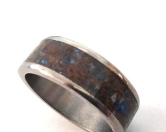 Square Titanium Wedding Band With Raw Stones, Lapis lazuli and Volcanic rock