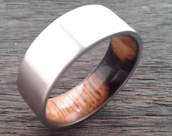 Whisky Barrel Wood Mens Wood Wedding Band Titanium Band Wood Ring Whisky Barrel White Oak Mens Wedding Band 8mm Square Band Mens Ring