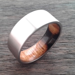 Whisky Barrel Wood Mens Wood Wedding Band Titanium Band Wood Ring Whisky Barrel White Oak Mens Wedding Band 8mm Square Band Mens Ring