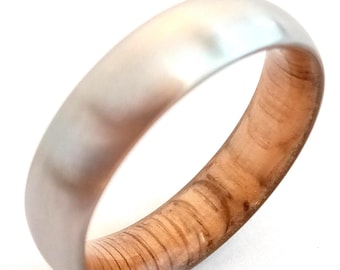 Oak wood ring Mens wedding band Titanium 6mm Engagement band White Oak wood Wedding band Matte wedding band Promise ring Man wedding rings