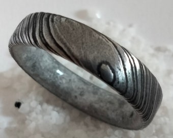 Handmade Damascus Steel Ring: Raw Moonstone, Artisan Band