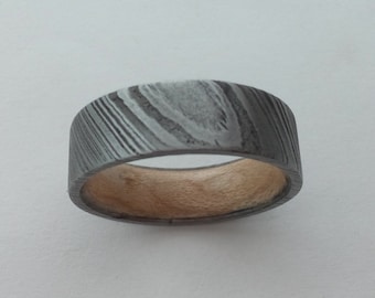 Unique Damascus wedding ring, Mens wedding bands, Damascus steel ring, Bird's eye wood, Best gift for men, 7mm band, Engagement ring