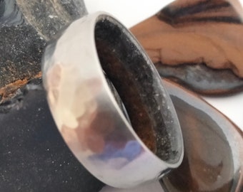 Titanium Raw Stone Ring: Obsidian & Tiger Eye Wedding Band