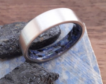 Titanium Ring: Lapis Lazuli & Black Tourmaline Inlay, Hypoallergenic Wedding Band