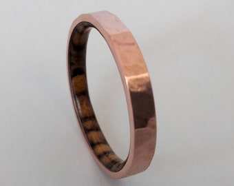 Copper Ring: Bocote Wood Wedding Band, Rustic Ring