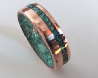 Raw Turquoise Copper Ring: Unisex Crystal Wedding Band
