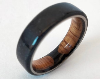 Ring men -wedding, Ring men stone, Mens ring, Mens wedding band, Titanium wedding band, Whiskey barrel wood, Tourmaline Stone, Black rings