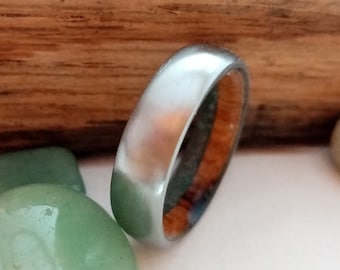 Whiskey barrel wood, Jade stone, Titanium engagement band, Unisex round ring, His and hers, Mens wedding band, Women promise ring, Raw stone