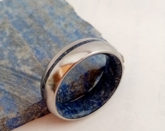 Ring men -wedding, Ring men stone, Mens ring, Mens wedding band, Titanium wedding band, Lapis lazuli stone, Mix Raw stone, Womens ring, 6mm