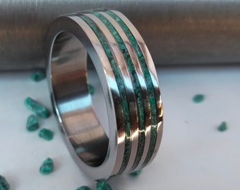 Man ring, Male wedding band, Anniversary gift, Promise, Engagement, Proposal, Malachite stone, His and hers band, Titanium band, Engraved