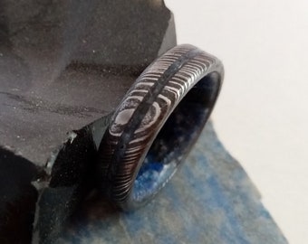 Womens ring, Man wedding band, Wedding ring, Damascus steel ring, Lapis lazuli stone, Obsidian stone, 6mm band, His and hers ring, Unisex