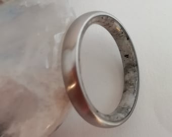 Natural Moonstone Titanium Ring: Boho Gemstone Wedding Band